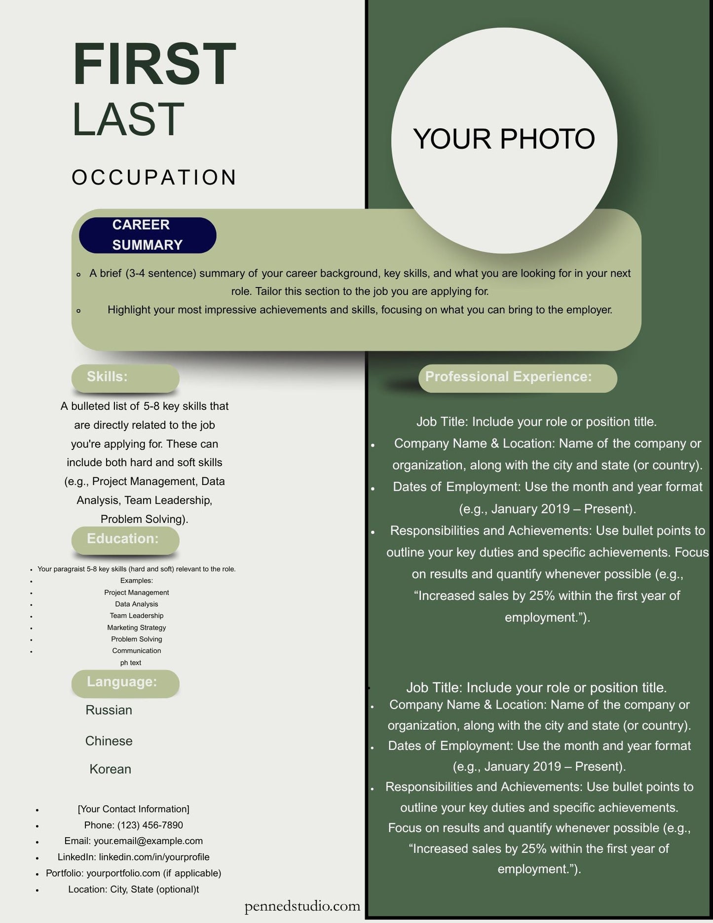 forest green resume template