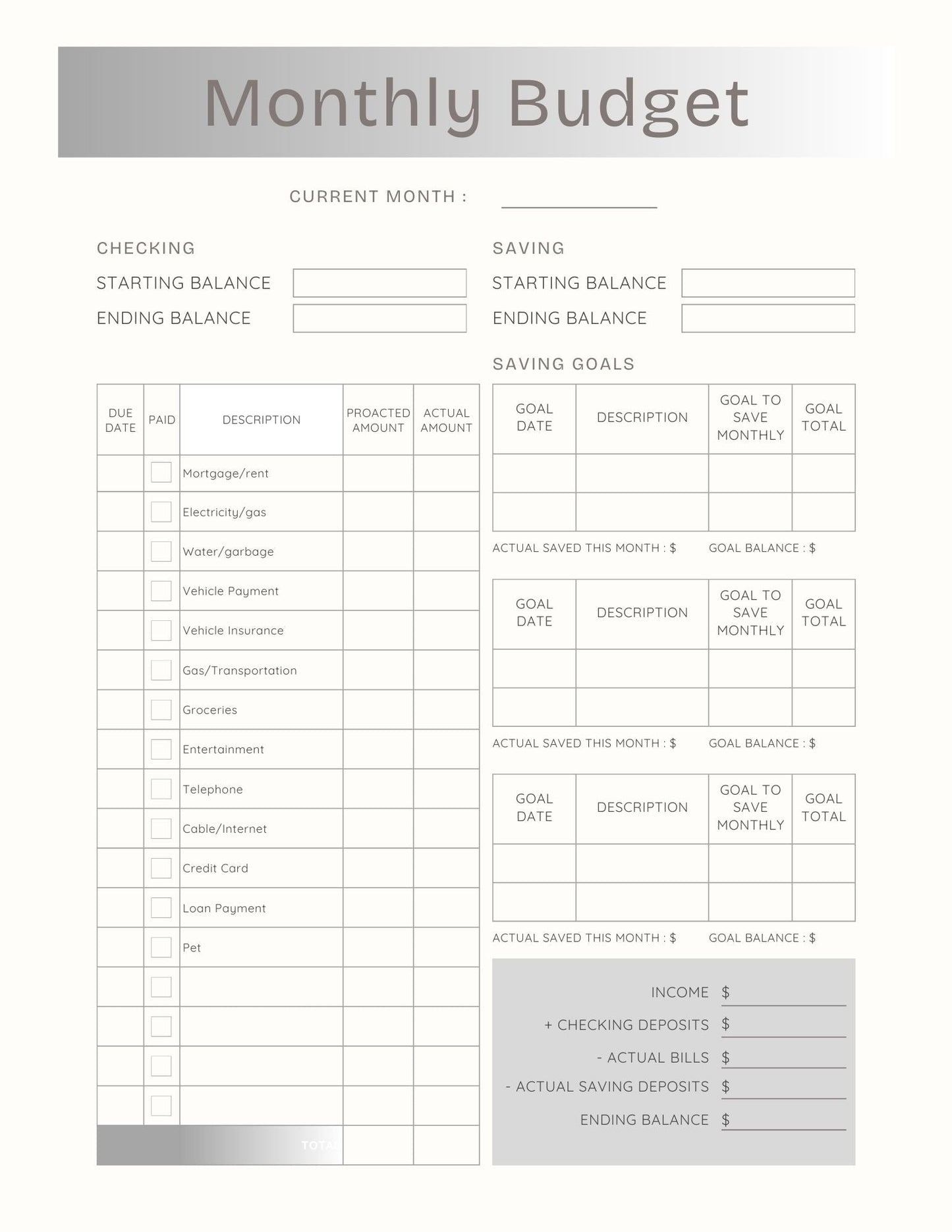 Grey Monthly Template