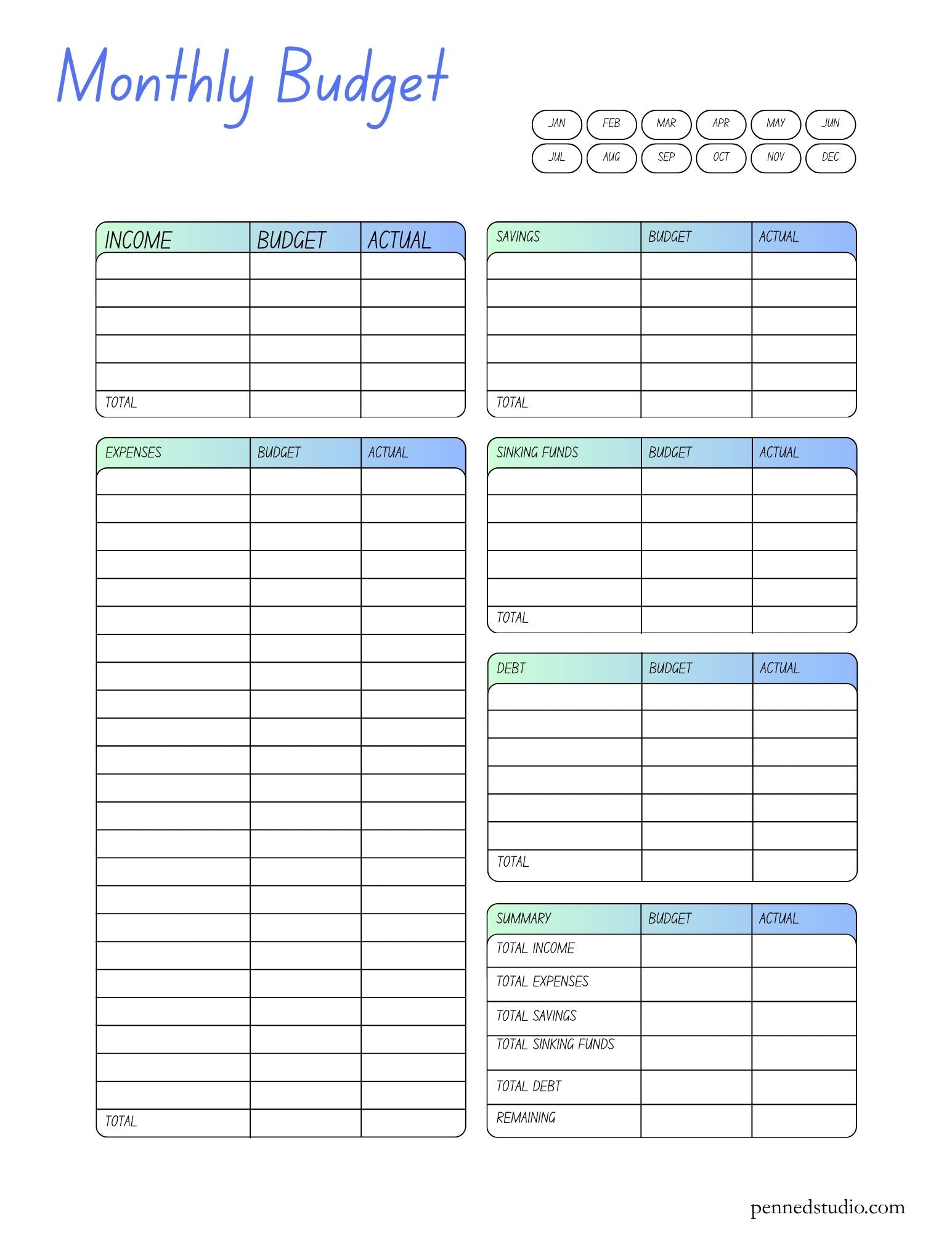 Sky Monthly Budget