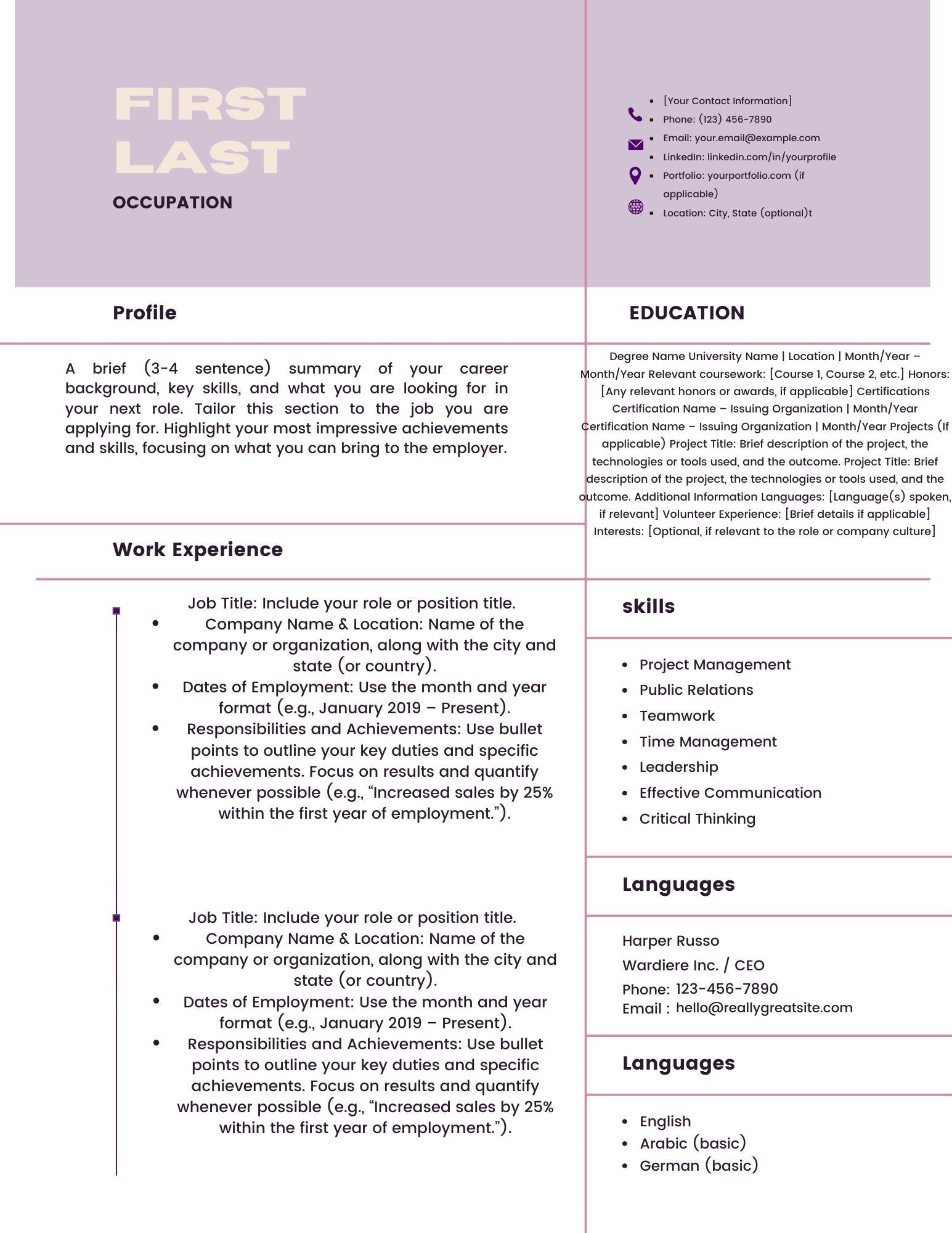 Pastel Resume Template