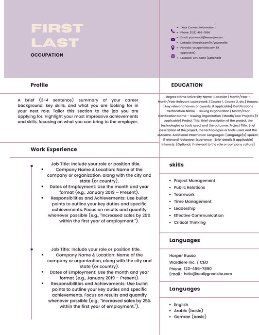 Pastel Resume Template